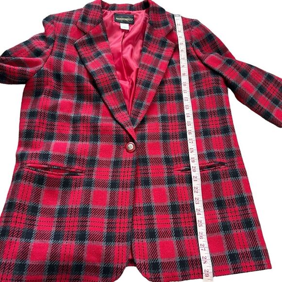Vintage Requirements Red Plaid Blazer Size 12 Wool Blend Lined - Picture 6 of 11